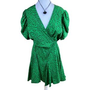 AX Paris Dress Faux Wrap Puff Sleeves Green & Black Dots (10)